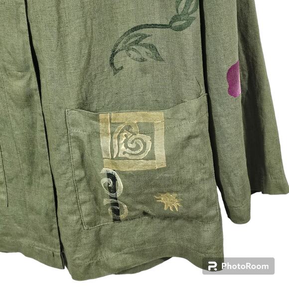 Play Alegre Hand-Painted  Lagenlook 100% Linen Women's Blouse Size ML - Picture 5 of 10